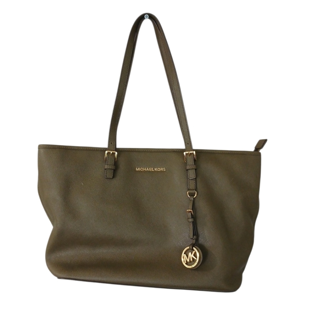 MICHAEL Michael Kors Olive Green Saffiano Tote with Gold MK Charm